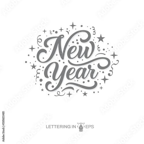 Lettering Feliz Ano Novo 2026 Boas Festas para Composição EPS Vetor