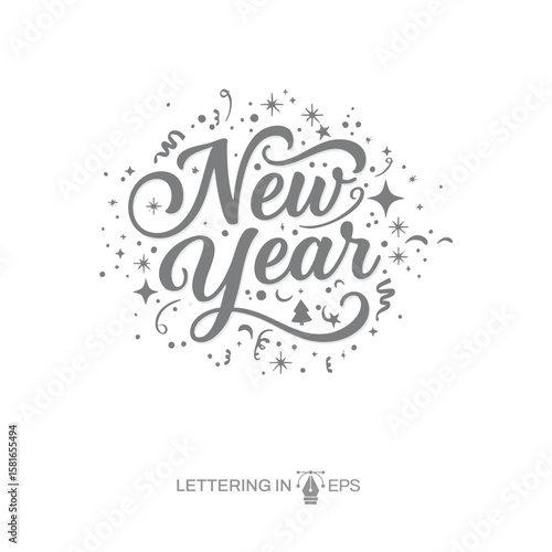 Lettering Feliz Ano Novo 2026 Boas Festas para Composição EPS Vetor