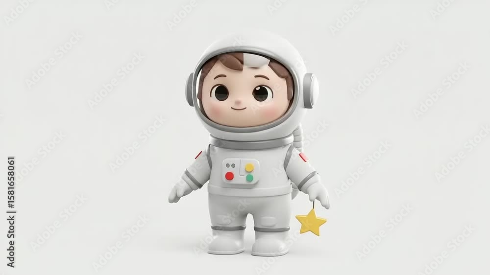 Cartoon astronaut character holding a star Cartoon astronaut character holding a star