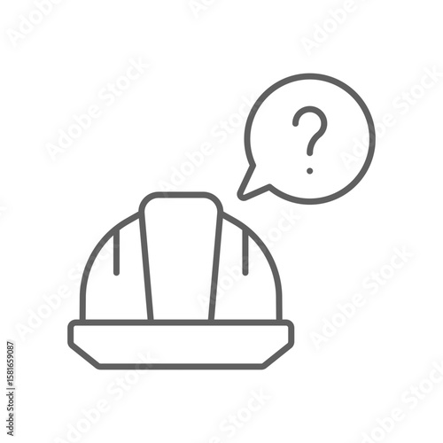 Question Mark Hard Hat Icon. Outline Style Vector. Editable Stroke. Labor Shortage, Construction Workforce Confusion, Hiring Crisis, Employment Gap, and Missing Worker Symbol in Industrial Sector.