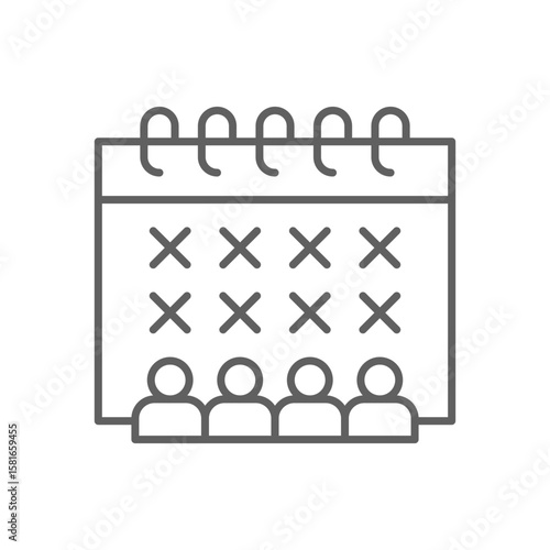 Workforce Availability Icon. Outline Style. Editable Stroke Vector. Team Under Empty Calendar with X Marks. Labor Shortage Crisis. Staff Scheduling Problem. HR Planning and Absence Management Symbol.