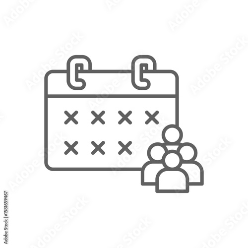 Staff Absence Calendar Icon. Outline Style. Editable Stroke Vector. Empty Work Schedule with Team Members. Labor Shortage Problem. Workforce Availability Issue. HR Planning and Employee Gap Symbol.