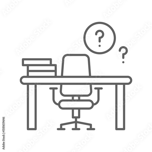 Empty Office Desk Icon. Outline Style. Editable Stroke Vector. Unfilled Job Vacancy. Labor Shortage Crisis. Workplace Staffing Problem. Recruitment HR Symbol. Business Hiring Concept.