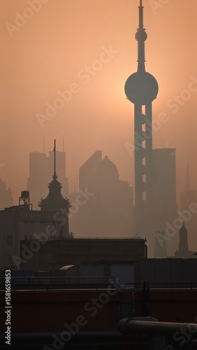 Canvas Print sunrise over the city shanghai