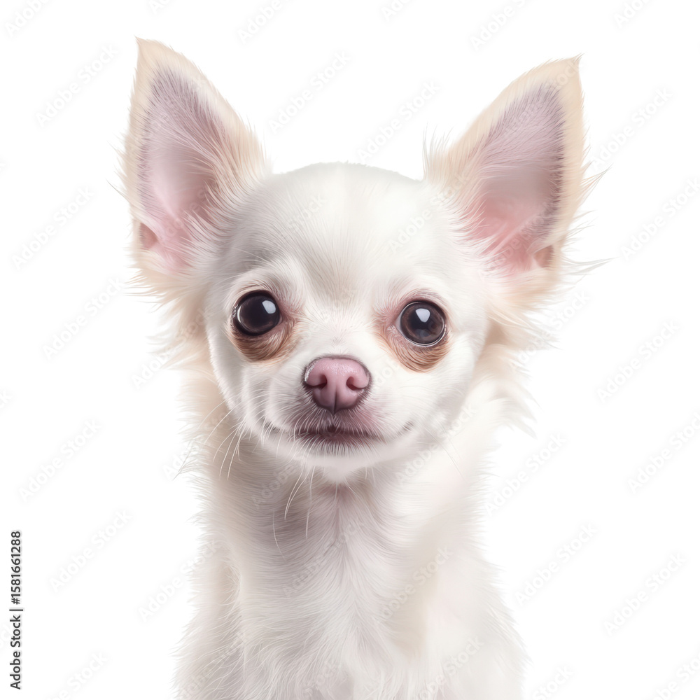 Adorable White Chihuahua Puppy with Large Ears and Bright Eyes Looking at Camera Isolated on White Background Adorable White Chihuahua Puppy with Large Ears and Bright Eyes Looking at Camera Isolated on White Background