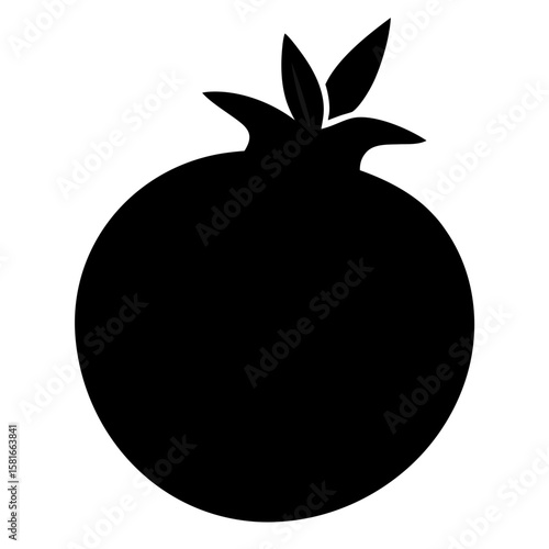 A starkly beautiful pomegranate silhouette contrasts against a clean white background, highlighting the fruit's distinctive shape and natural elegance for various design needs.
