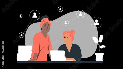 Two Women Collaborating with Networked Connections in a Professional Office Setting