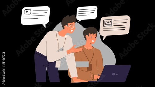 Team Collaboration During Work Project with Enthusiastic Discussion and Learning