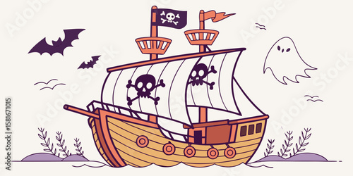 Pirate Ship Halloween Illustration – Styli zed vector art.