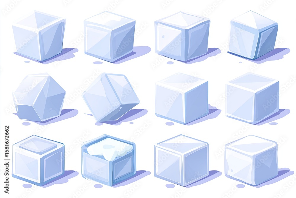 Various ice cubes, different shapes and positions Various ice cubes, different shapes and positions