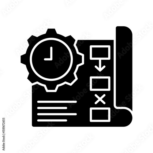 Project Plan Failure Icon. Glyph Style Vector. Broken Workflow, Delayed Schedule, Incomplete Blueprint, Disrupted Process Management, and Labor Shortage Related Planning Error