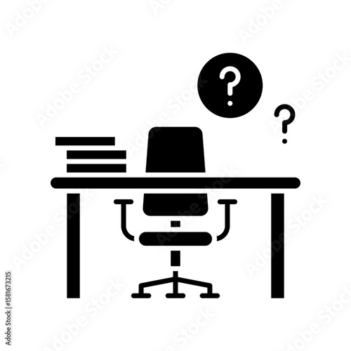 Empty Office Desk Icon. Glyph Style. Vector. Unfilled Job Vacancy. Labor Shortage Crisis. Workplace Staffing Problem. Recruitment HR Symbol. Business Hiring Concept