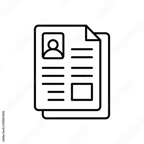 Job Resume Icon. Outline Style. Vector. Applicant Profile Document for Employment. Labor Shortage Challenge. Recruitment Symbol. Staff Selection and HR Candidate File Illustration