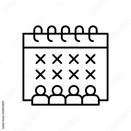 Workforce Availability Icon. Outline Style. Vector. Team Under Empty Calendar with X Marks. Labor Shortage Crisis. Staff Scheduling Problem. HR Planning and Absence Management Symbol