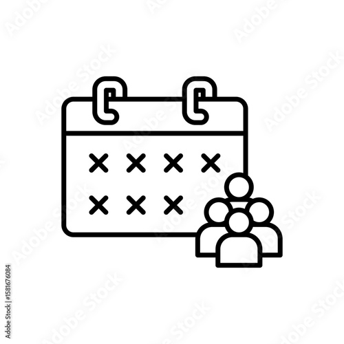 Staff Absence Calendar Icon. Outline Style. Vector. Empty Work Schedule with Team Members. Labor Shortage Problem. Workforce Availability Issue. HR Planning and Employee Gap Symbol
