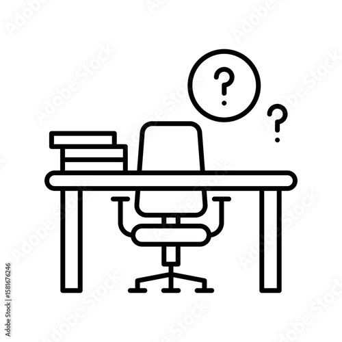 Empty Office Desk Icon. Outline Style. Vector. Unfilled Job Vacancy. Labor Shortage Crisis. Workplace Staffing Problem. Recruitment HR Symbol. Business Hiring Concept