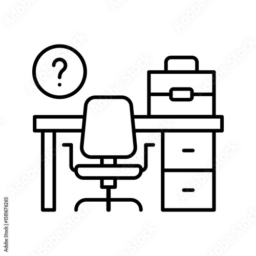 Vacant Job Position Icon. Outline Style. Vector. Empty Office Desk with Briefcase. Labor Shortage Crisis. Recruitment Symbol. HR Hiring Problem. Professional Workforce Gap