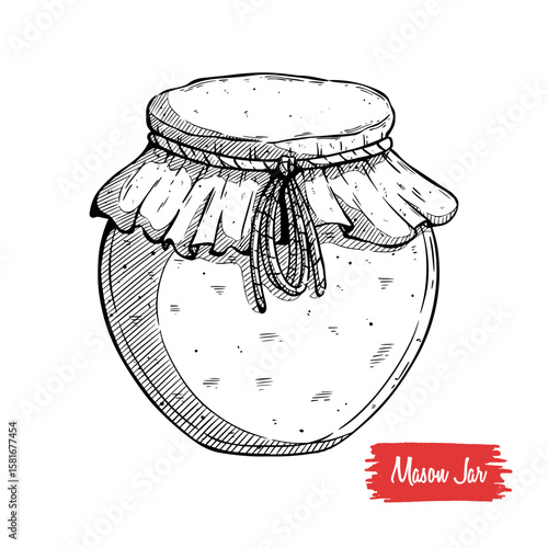 Mason jar hand drawing vector illustration. sketch of big jar