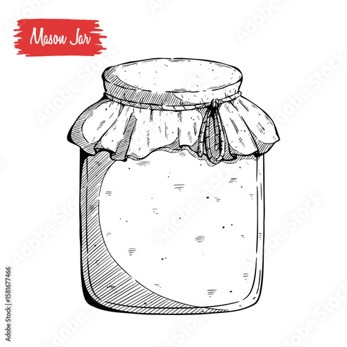Mason jar hand drawing vector illustration. sketch of big jar