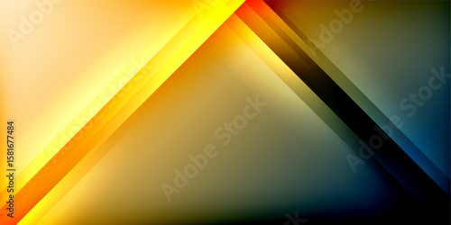 Abstract gradients form diagonal stripes. Colors blend from yellow, orange, gold to teal, blue, black. Minimalist design.