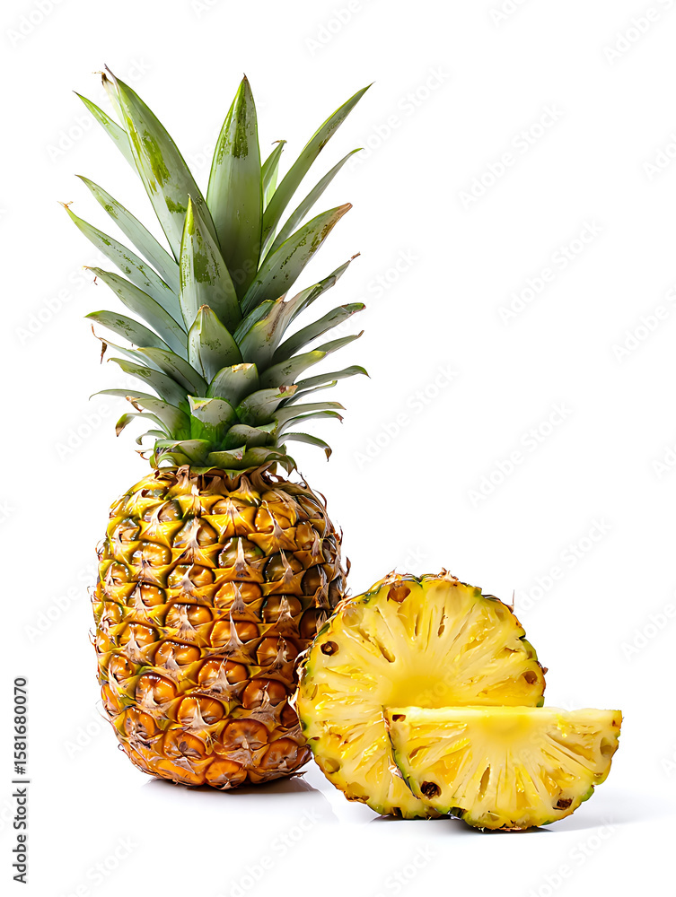 Fresh Ripe Pineapple with Sliced Segments: Vibrant, Juicy, Tropical Fruit Stock Photo Fresh Ripe Pineapple with Sliced Segments: Vibrant, Juicy, Tropical Fruit Stock Photo