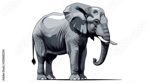 A detailed and realistic vector illustration of an African elephant standing in profile on a white background.