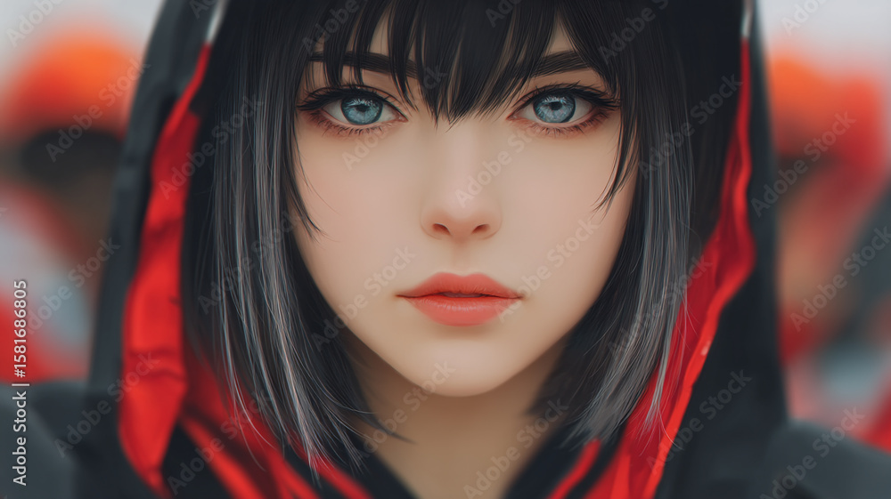 Portrait of a Beautiful Anime Girl with Blue Eyes Portrait of a Beautiful Anime Girl with Blue Eyes