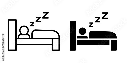 Sleep people icon set. Person in bed. Hotel flat icon. Sleeping shelter sign. Healthy lifestyle symbol. Vector Illustration.