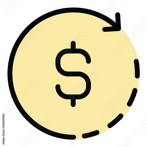 Refund icon flat line style illustration representing return payments and transaction reversals, suitable for e-commerce platforms, customer service processes, and financial management applications