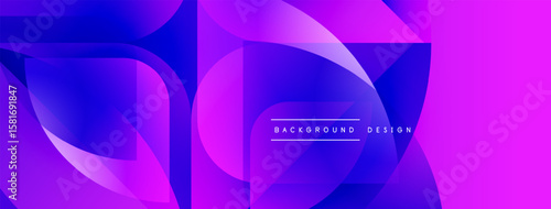 Abstract geometric shapes, vibrant purple hues, dynamic composition. Modern design elements create visually striking background.