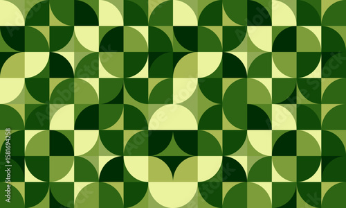 Green eco friendly symbol mosaic seamless pattern illustration set with nature abstract shapes. Fresh organic concept background print. Minimalist environment shape texture, geometry collage.