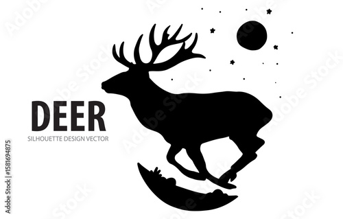 Reindeer and deer vector silhouette illustrations for Christmas, winter, and nature designs featuring wild animals, stags, and antlers