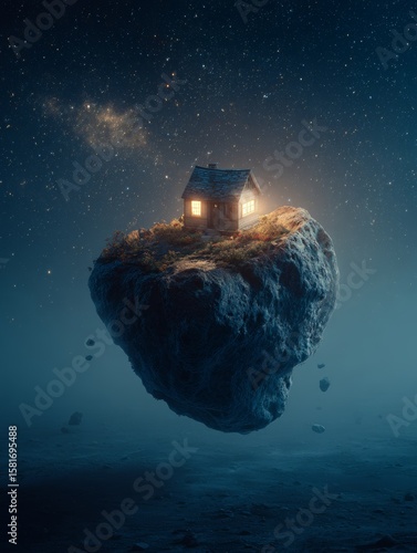 Floating House in a Starry Sky