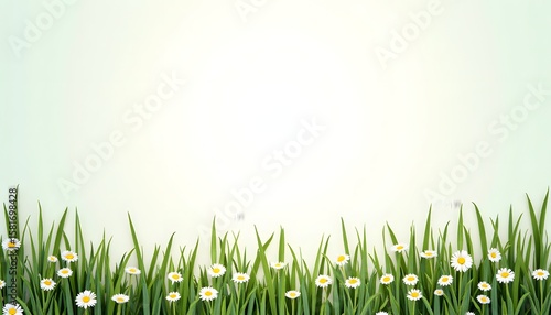 Green grass with white daisy flowers against a bright gradient backdrop