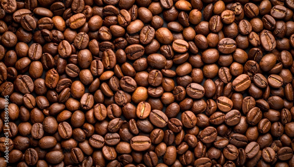 Obraz premium Roasted coffee beans background, rich brown tones and textured surface, close-up view