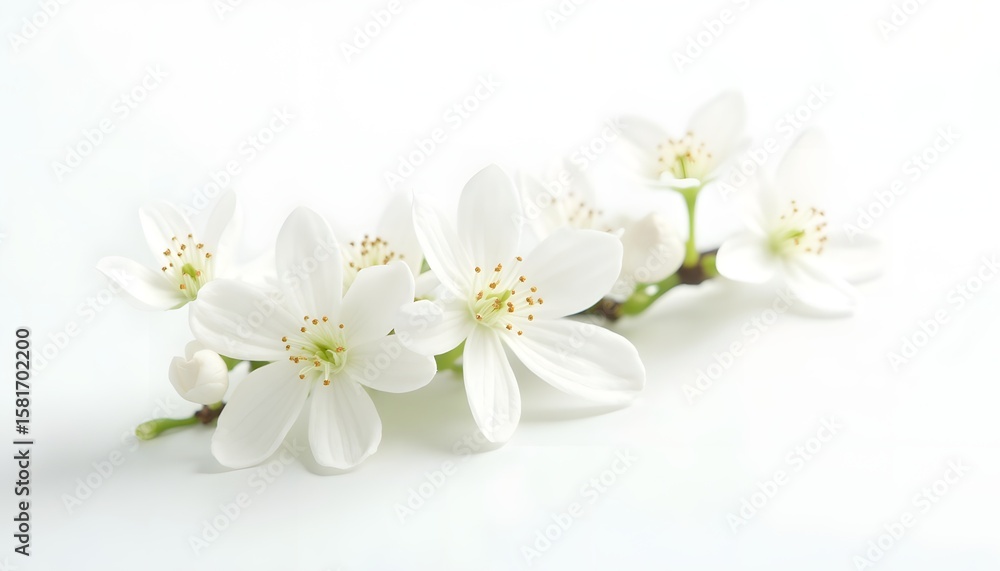 Obraz premium White flowers on a branch with delicate petals and light background