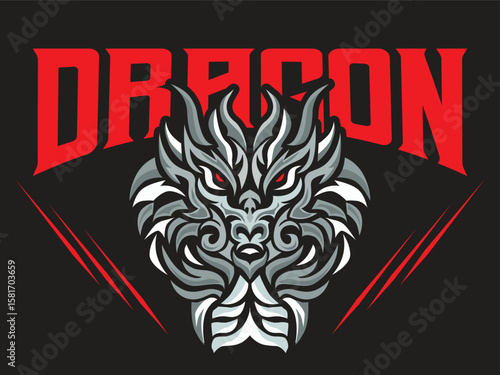 dragon illustration, scary dragon head