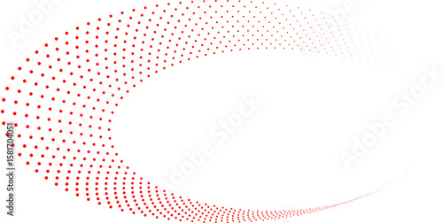 Abstract red halftone dots forming an oval shape on a white background, creating a dynamic and modern radial design.
