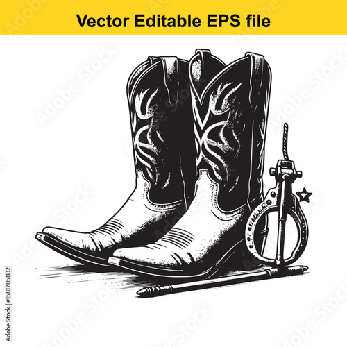 Cowboy boots and spur isolated on white background