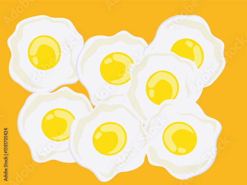 stacked fried eggs, half-boiled eggs