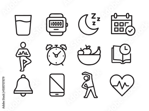 Health and Wellness Icons for Holistic Lifestyle Routine Tracking