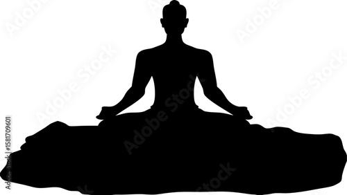 Silhouette of a person in lotus position meditating on a cushion with hands on knees in a peaceful pose