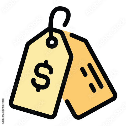 Price tag icon flat line style illustration representing product pricing and sales labeling, suitable for e-commerce platforms, retail stores, and promotional marketing projects