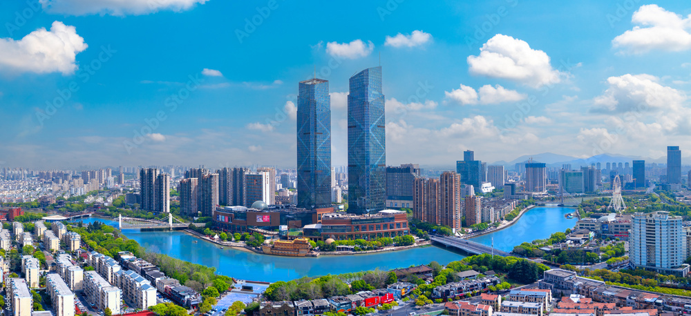 Fototapeta premium Urban environment of Dongwu International Plaza, Huzhou City, Zhejiang Province, China