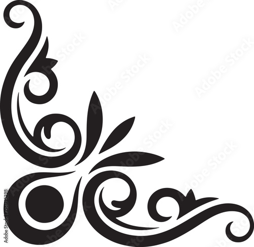 Black ornamental flourish with swirls and leaf shapes curl
