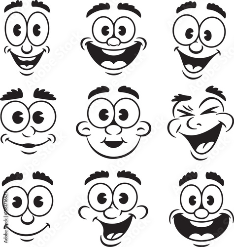 Wallpaper Mural Cheerful cartoon faces with expressive eyes and wide smiles expressions happy Torontodigital.ca