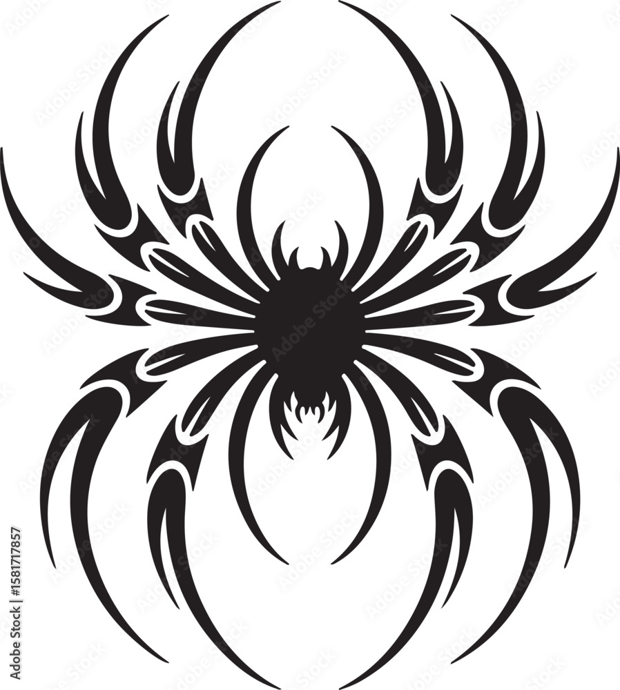 Fototapeta premium Tribal spider silhouette with sharp pointed legs black white