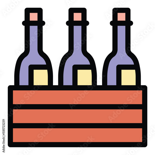 Wine bottles icon flat line style illustration representing bottled wine products and beverage packaging, suitable for winery branding, retail marketing, and hospitality industry projects