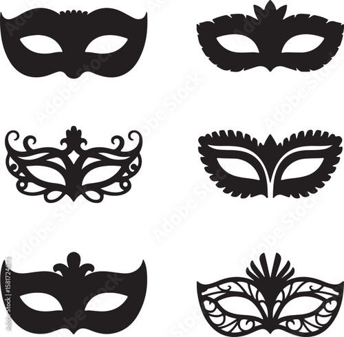 Black masquerade masks ornate decorative eye coverings vector