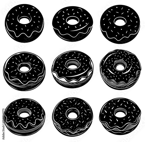 Donut with chocolate glaze silhouette set